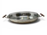 silver plate with handles and handles on a white background