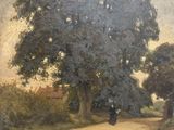 an image of a painting of a person walking down a dirt road