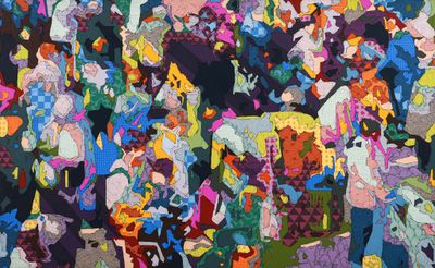 painting of a large group of people standing in front of a crowd of people