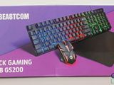 packaging of a gaming keyboard and mouse in a purple box