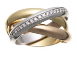 two gold and silver rings with diamonds on a white background