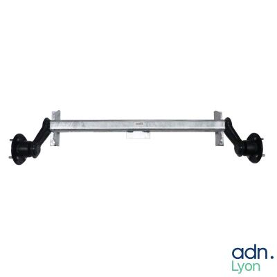 a close up of a metal rail with black wheels on a white background