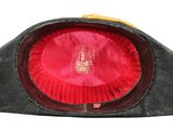 a black hat with a red lining on a white background
