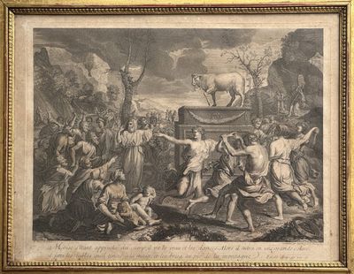 tableau représentant un groupe de personnes rassemblées autour d'un homme à cheval