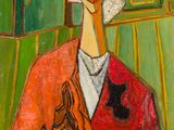 une image représentant un tableau où l'on voit une femme tenant une assiette de fruits