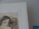 a painting of a dog and a cat laying on a couch