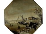 une image d'un tableau représentant un bateau sur l'eau