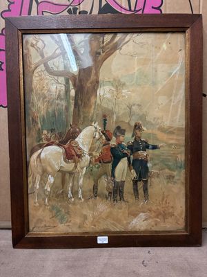 tableau représentant un tableau où figurent deux hommes à cheval et un homme à cheval