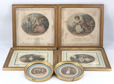 LOT. Réunion de six gravures en couleurs dont deux titrées "…