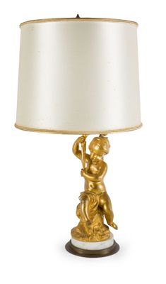 Lampe de chevet, fût représentant un putto tenant une feuill…