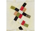 an abstract painting of squares and rectangles on a beige background