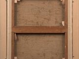 an old picture of a wooden frame with a picture on it