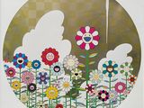 une image représentant un tableau d'un champ de fleurs avec des nuages en arrière-plan