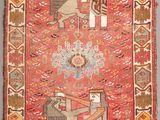 an old rug with a woman and a man on it