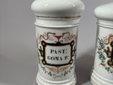 pair of white ceramic salt and pepper shakers with gold trim