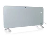 an image of a white electric heater sitting on top of a white table