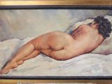 une peinture à l'huile représentant une femme nue allongée sur un lit