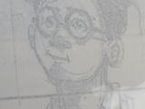 a drawing of a woman with glasses on a piece of paper