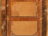 a close up of an old wooden window with peeling paint on it