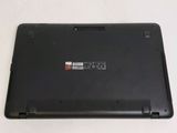 a black laptop with a red sticker on the back of it