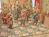 a miniature figurine of a group of people playing a game on a board