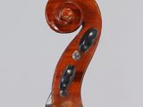 a close up of the back of a violin with a bow on it