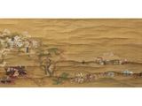 an oriental painting of a landscape with people and animals