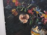 a painting of flowers in a vase on a table