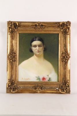 portrait of a woman in a white dress with a rose in her hair
