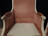 pair of antique french style upholstered chairs with upholstered cushions