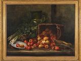 une image représentant un tableau où l'on voit des pommes et d'autres fruits posés sur une table