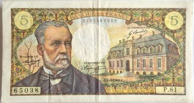 5 francs Pasteur 1/8/1968, TTB+