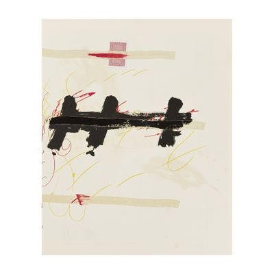 une image représentant une peinture en noir et blanc sur laquelle figure une croix rouge