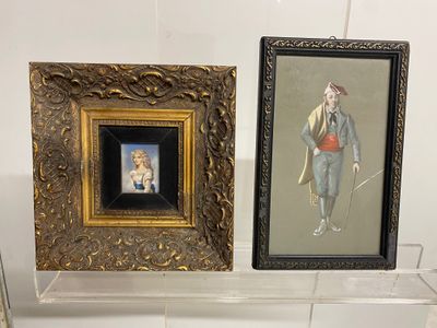 two framed pictures of a man holding a tennis racquet