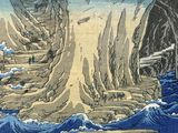 a picture of a painting of a boat in the ocean