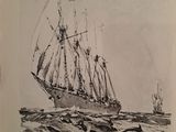 une image représentant un dessin d'un bateau en mer