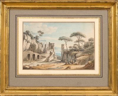 an image of a painting of a landscape with a castle in the background