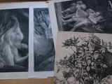several black and white pictures of a woman laying on a bed