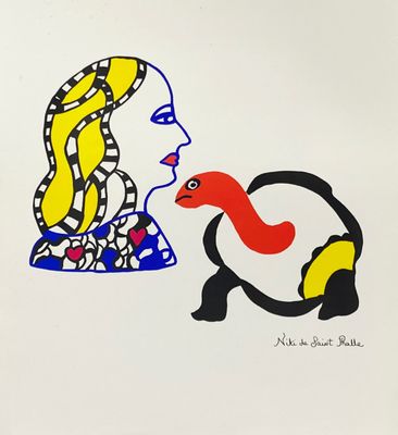 une image représentant un tableau où figurent une femme et un oiseau