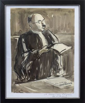 tableau représentant un homme assis sur un banc en train de lire un livre