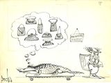 dessin humoristique représentant un homme sur un skateboard à côté d'un crocodile