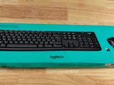a blue box with a black keyboard on top of it