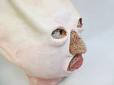 a white mask with a face and a mustache on it