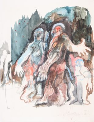 un tableau représentant un groupe de personnes alignées