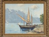 une image d'un tableau représentant un voilier sur l'eau