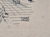 a drawing of a man sitting on a bench in a park