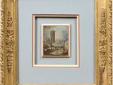 an old picture of a picture of a city in a gold frame