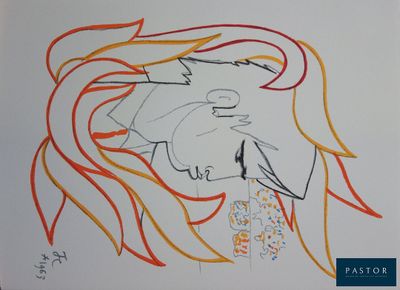 dessin représentant une femme aux cheveux longs, coiffée d'un chapeau