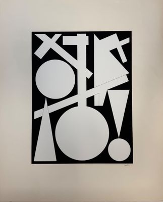 une image représentant une affiche en noir et blanc avec des formes géométriques