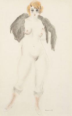 a drawing of a nude woman with wings on her back